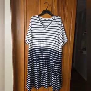 Land's End 2x Striped V-Neck Dress W/ Pockets